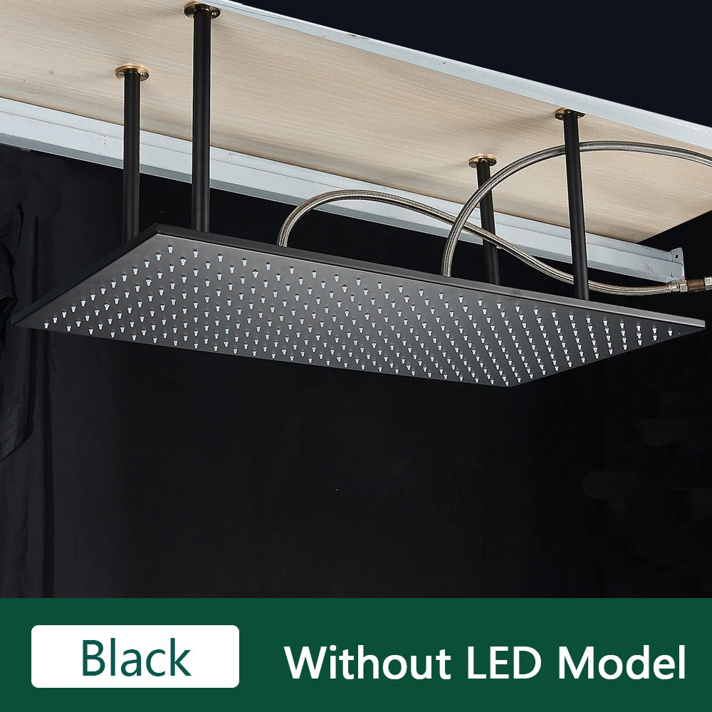 Rozin Led Matte Black Shower Head 40 80cm