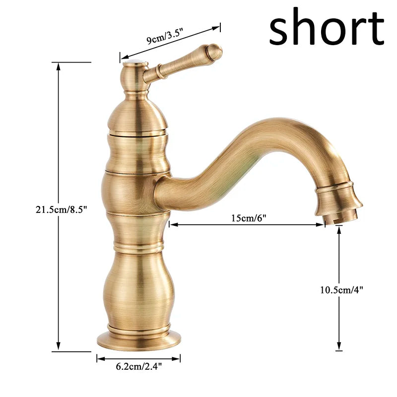 Luxurious Antique Bathroom Basin Faucet Brass Deck Mounted