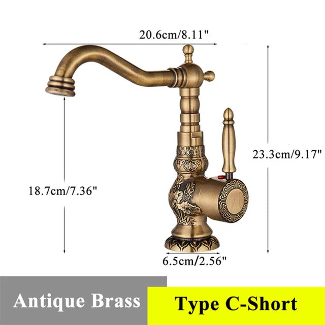 Luxury Retro Bathroom Sink Faucet Antique Brass Basin