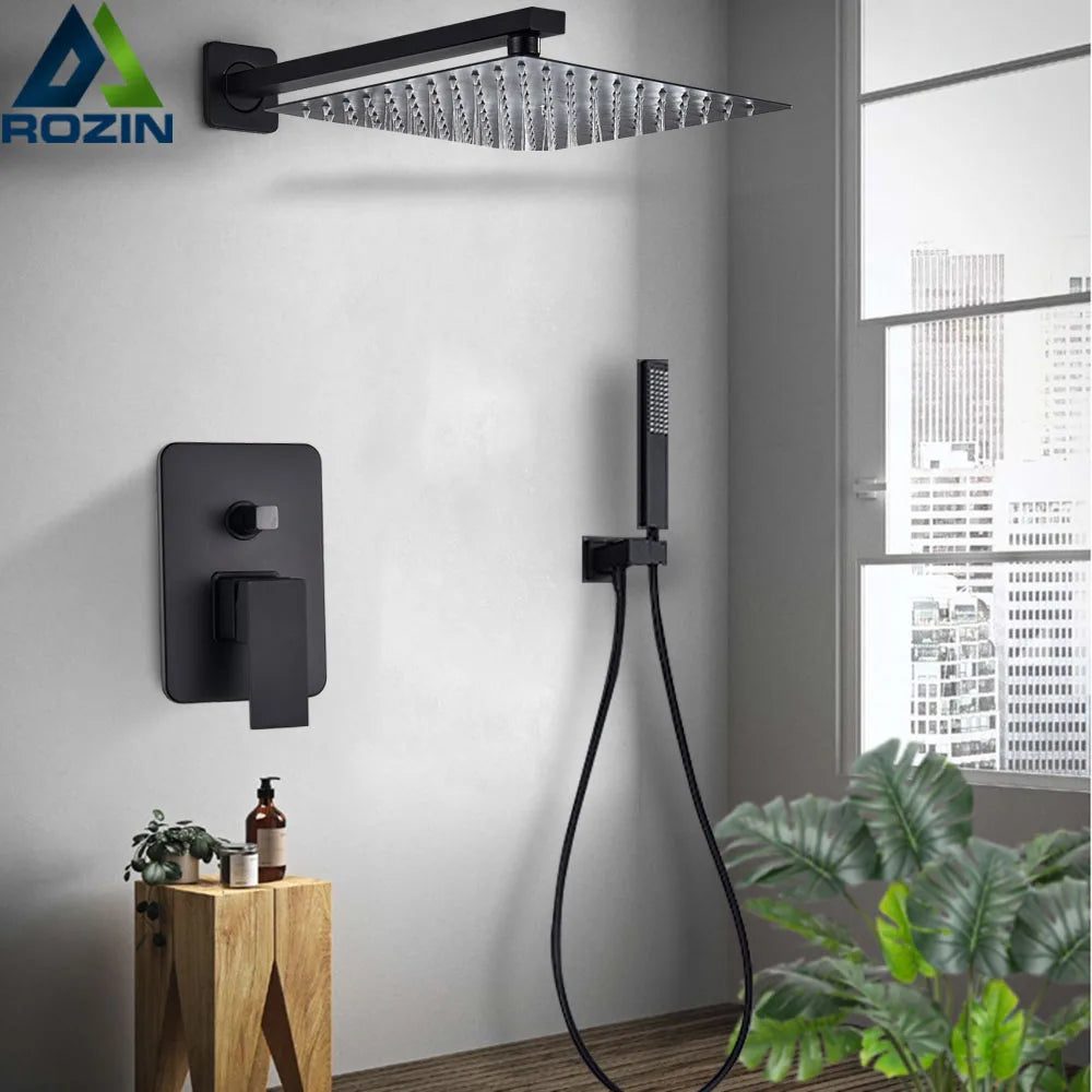 Black Shower Wall Mounted Shower Faucet Mixer 8/10/12/16