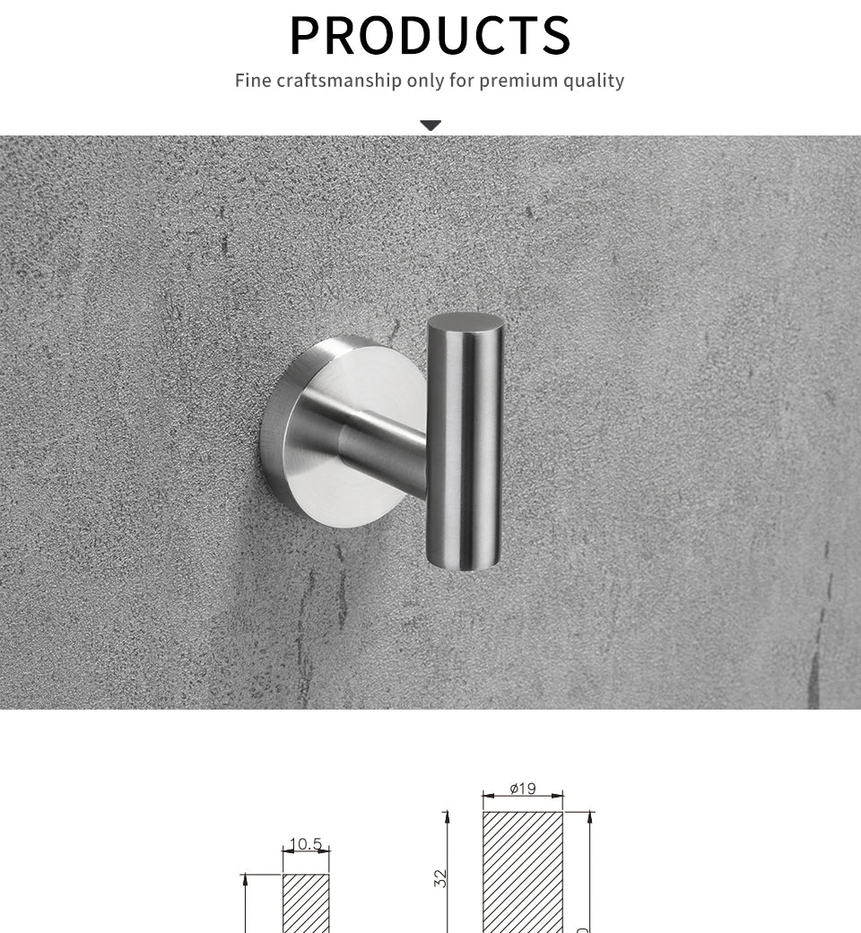 Bathroom Hardware Kit Brushed Stainless Steel Round Wall