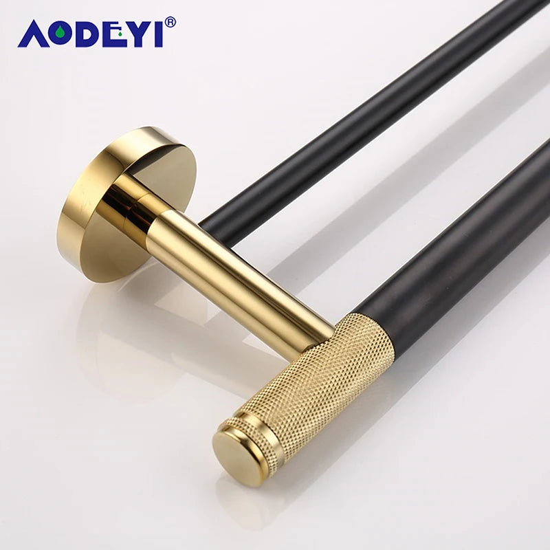 Bathroom Hardware Black Robe Hook Gold Towel Rail