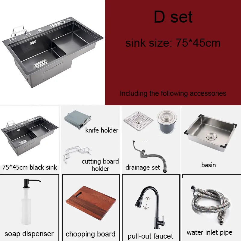 Black High Low Sink Sink Knife Holder Vegetable