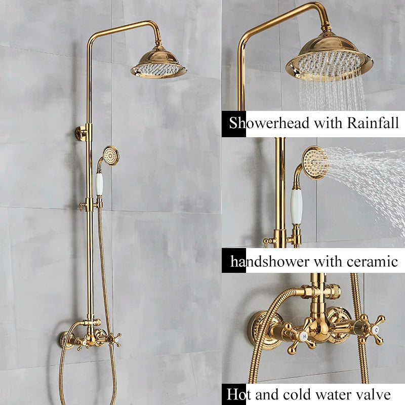 Shbshaimy Antique Brass Bathroom Shower Wall Mounted Rainfall