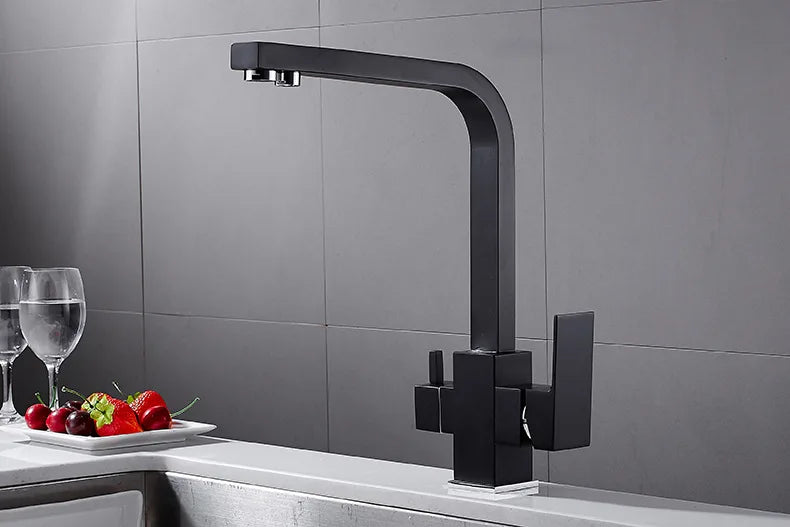 Contemporary Brass Matte Black Square 3-Way Purified Sink