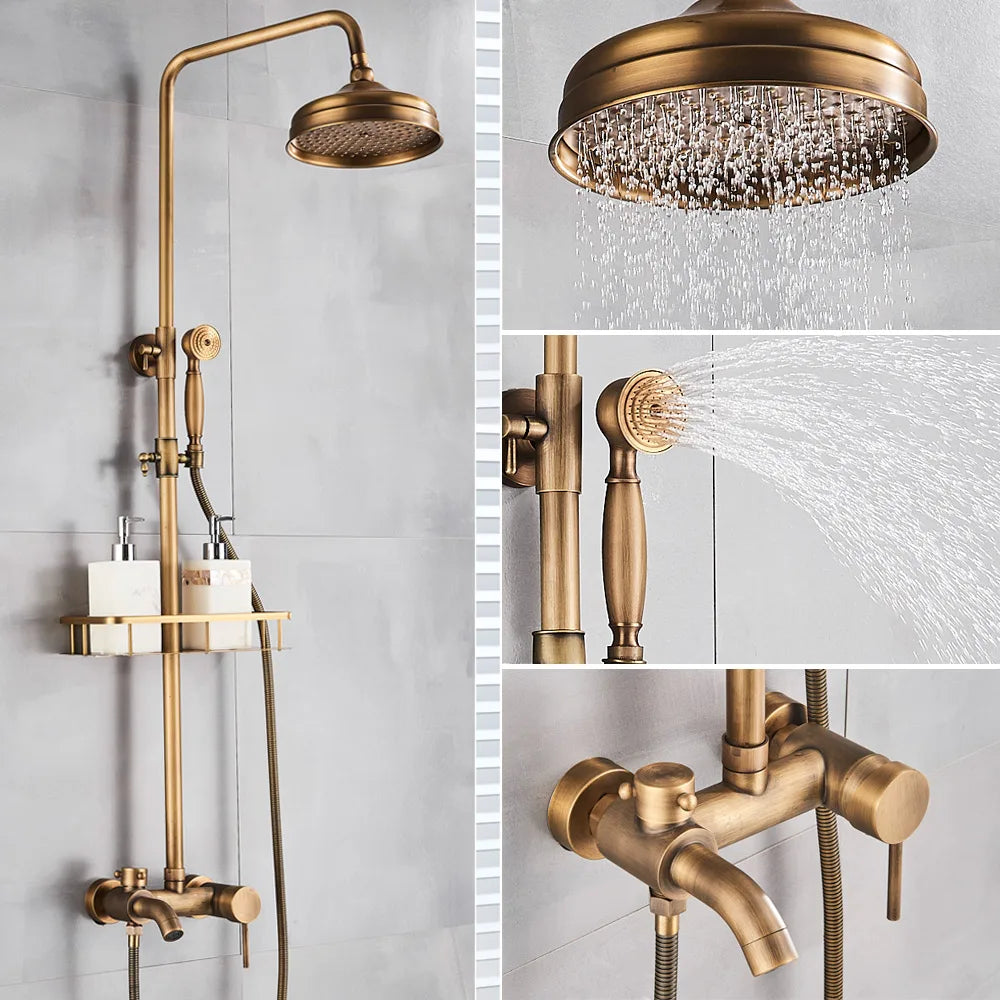 Antique Brass Bathroom Shower Faucet Bath Shower Mixer