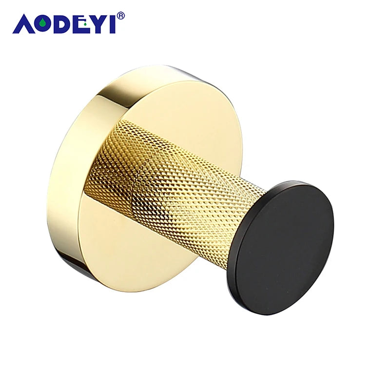 Bathroom Hardware Black Robe Hook Gold Towel Rail