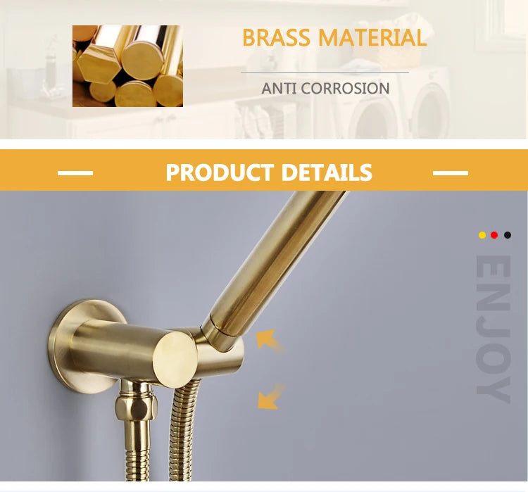 Brass Round Handheld Shower Head Brushed Gold Finish