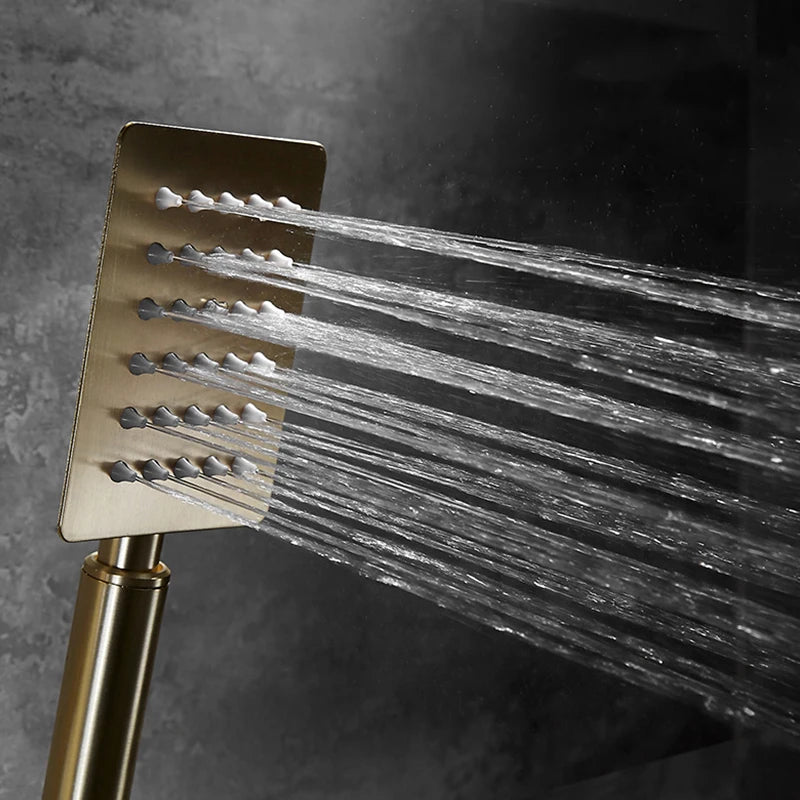 Bathroom Brushed Golden Shower Faucet Wall Mount Rainfall