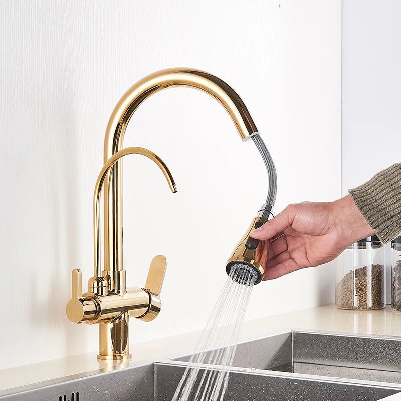 Gold Purify Water Faucet Deck Mounted Dual Handle