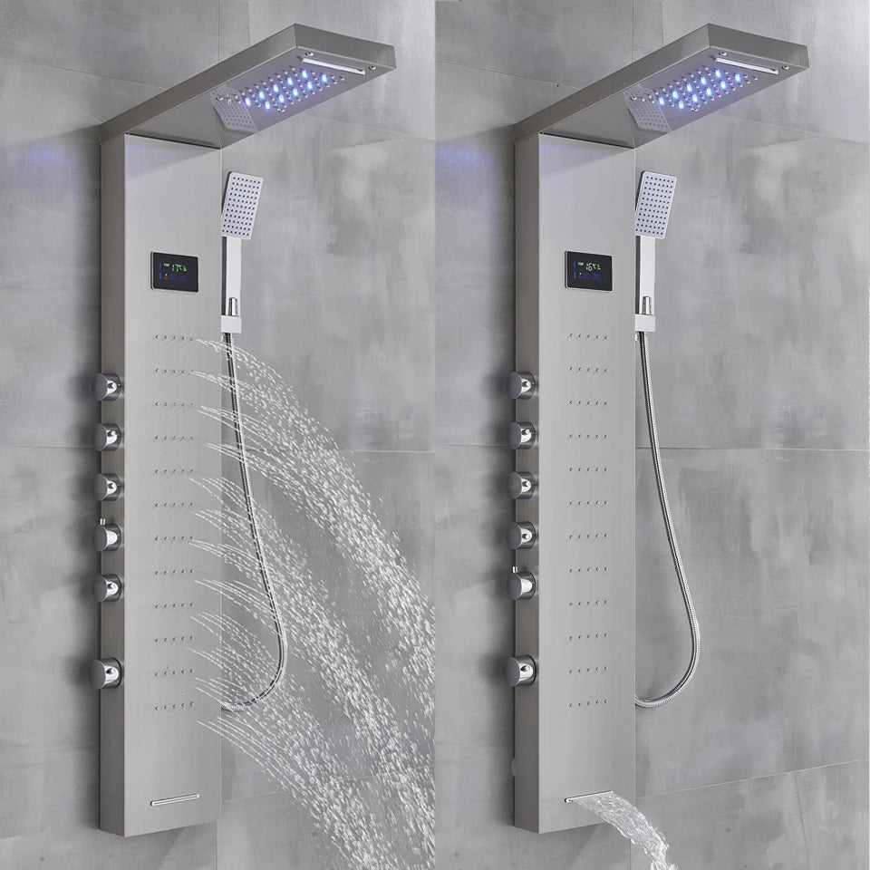 Black/Brushed Bathroom Shower Faucet Led Rainfall Head Shower