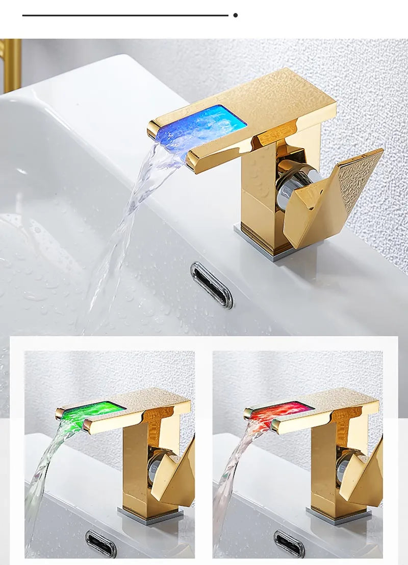 Bathroom Hydropower Led Waterfall Faucet Sink Basin Mixer