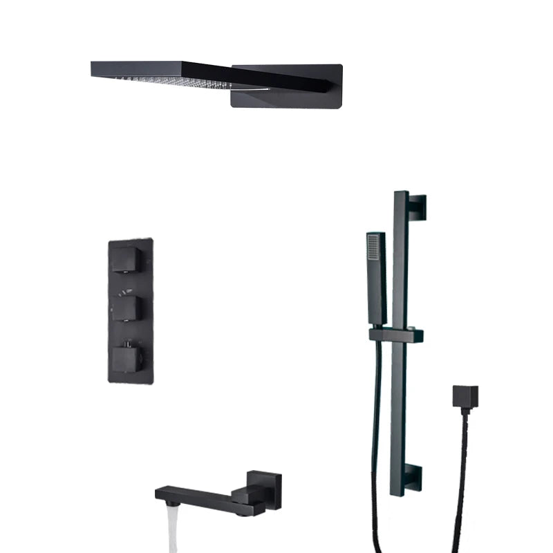 Rozin Matte Black Thermostatic Shower Faucet Wall Mount