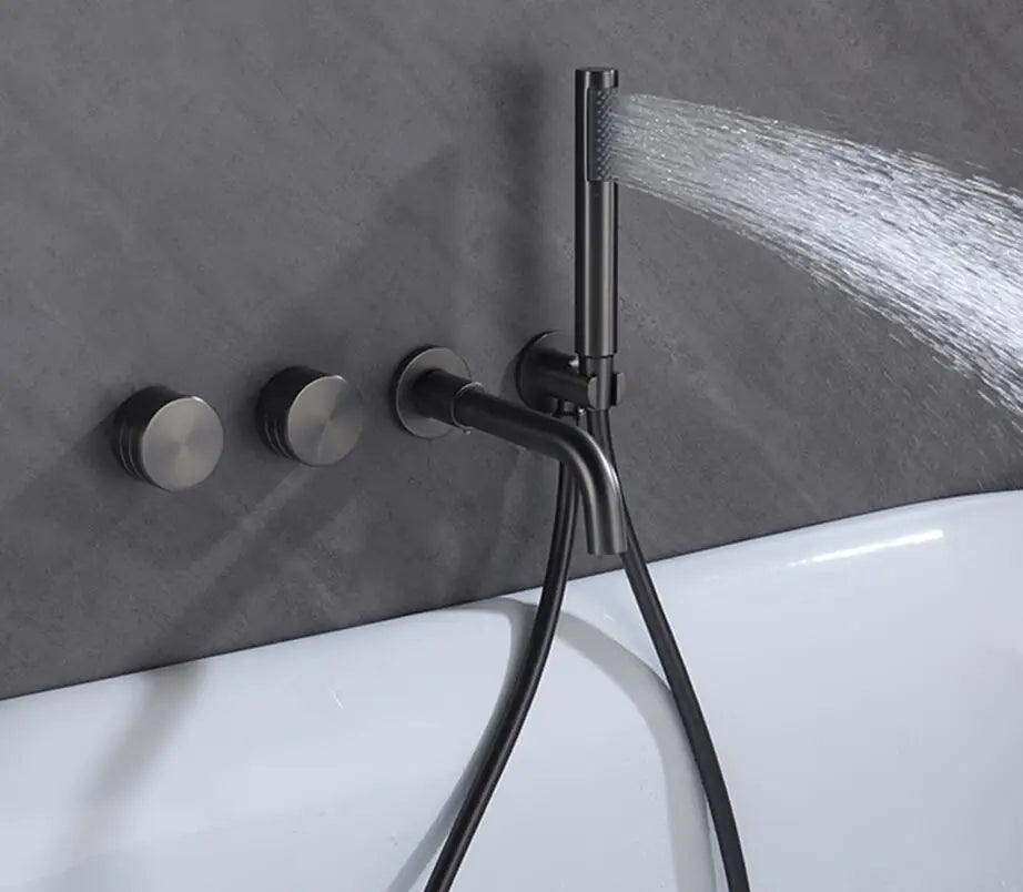 Bathroom Shower Faucet Black Mixer Valve Brushed Gold