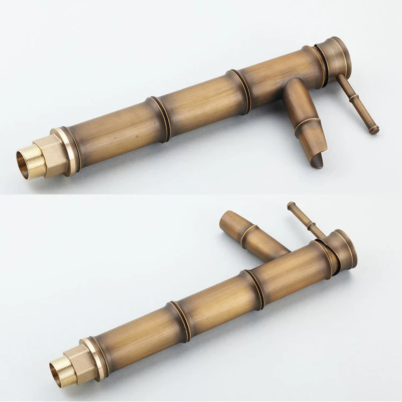 Bathroom Basin Faucet Antique Brass Bamboo Shape Faucet