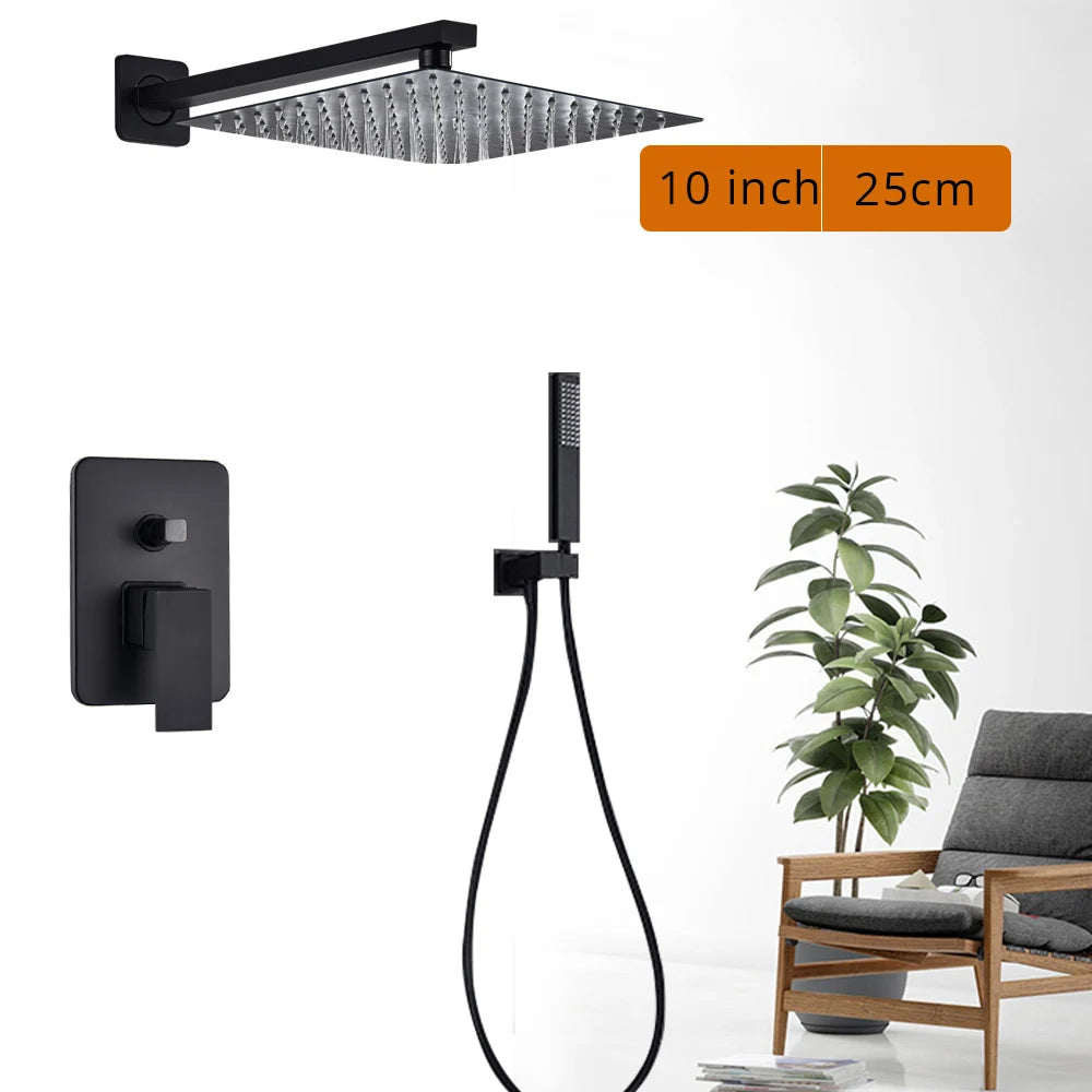 Black Shower Wall Mounted Shower Faucet Mixer 8/10/12/16