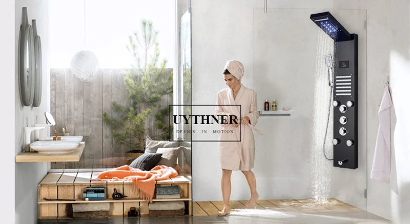 Newly Luxury Black/Brushed Bathroom Shower Faucet Led Shower