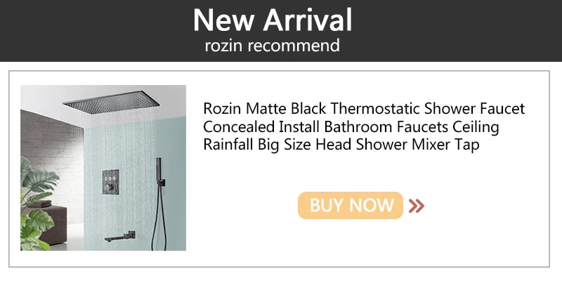 Rozin Led Matte Black Shower Head 40 80cm