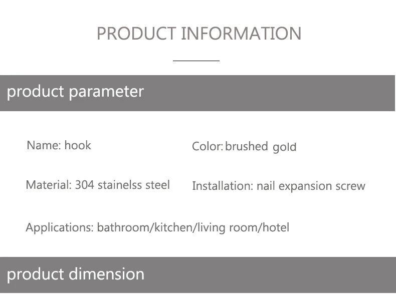 Brush Gold Stainless Steel Clothes Hook Wall Mounted