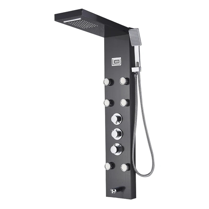 Black Bath Shower Thermostatic Mixer Shower Panel Rainfall
