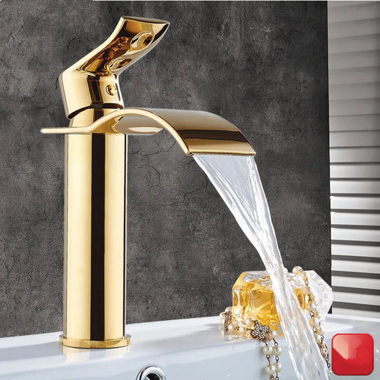 Tuqiu Basin Faucet Gold Waterfall Faucet Brass Bathroom