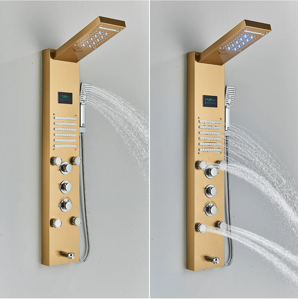 Golden Black Shower Panel Wall Rain Waterfall Shower