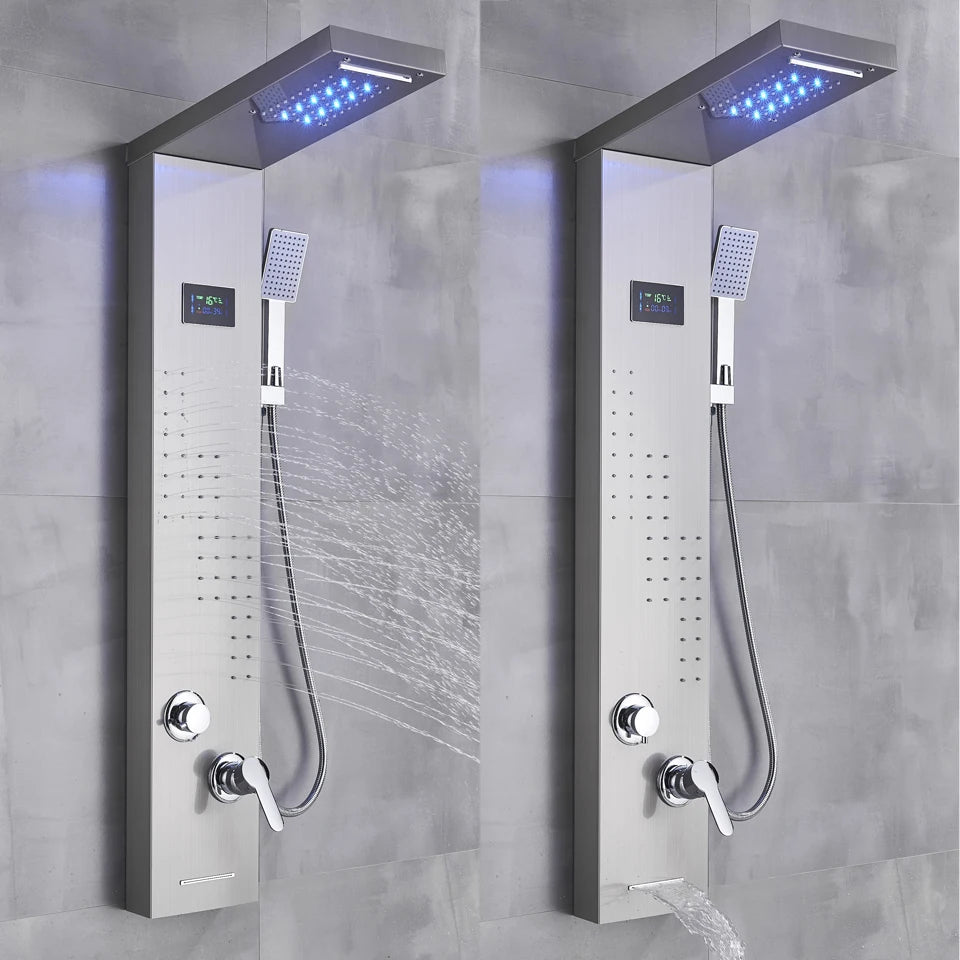 Black/Brushed Bathroom Shower Faucet Led Rainfall Head Shower