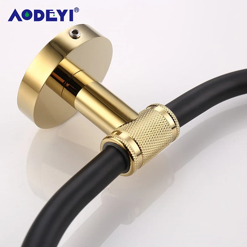 Bathroom Hardware Black Robe Hook Gold Towel Rail