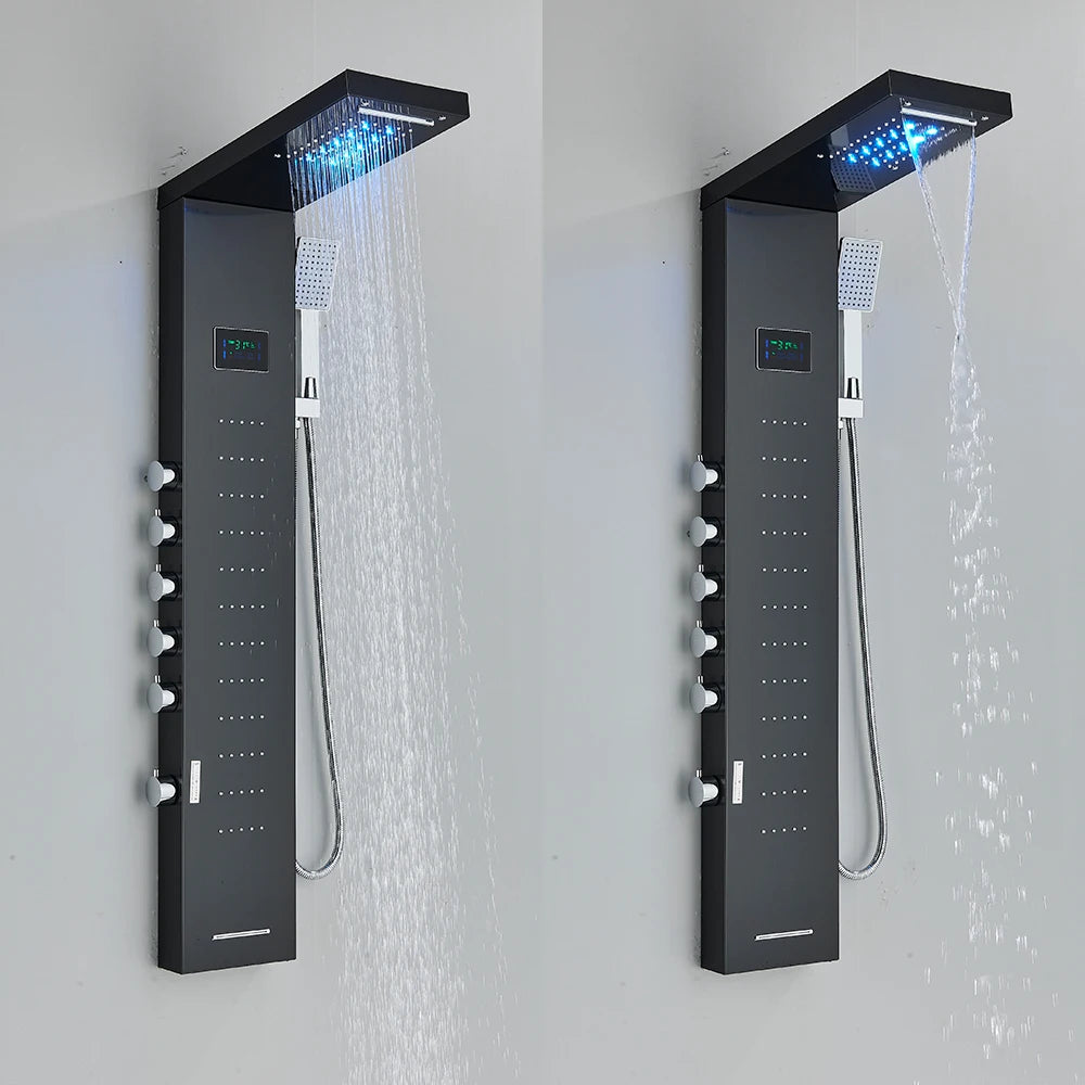 Bathroom Led Light Rain Waterfall Shower Panel Faucet