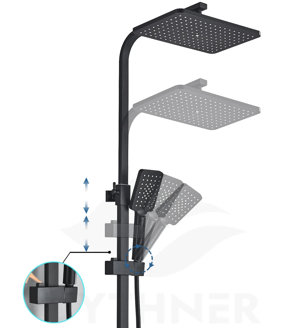Bathroom Thermostatic Shower Faucet Rainfall Head Wall Mounted