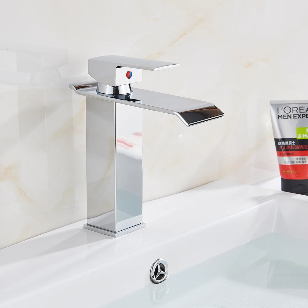 Rozin Waterfall Bathroom Sink Faucet Deck Mount Cold