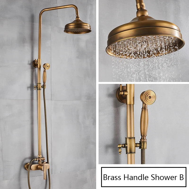 Antique Brass Shower Faucet Handle Bathroom Faucets Wall