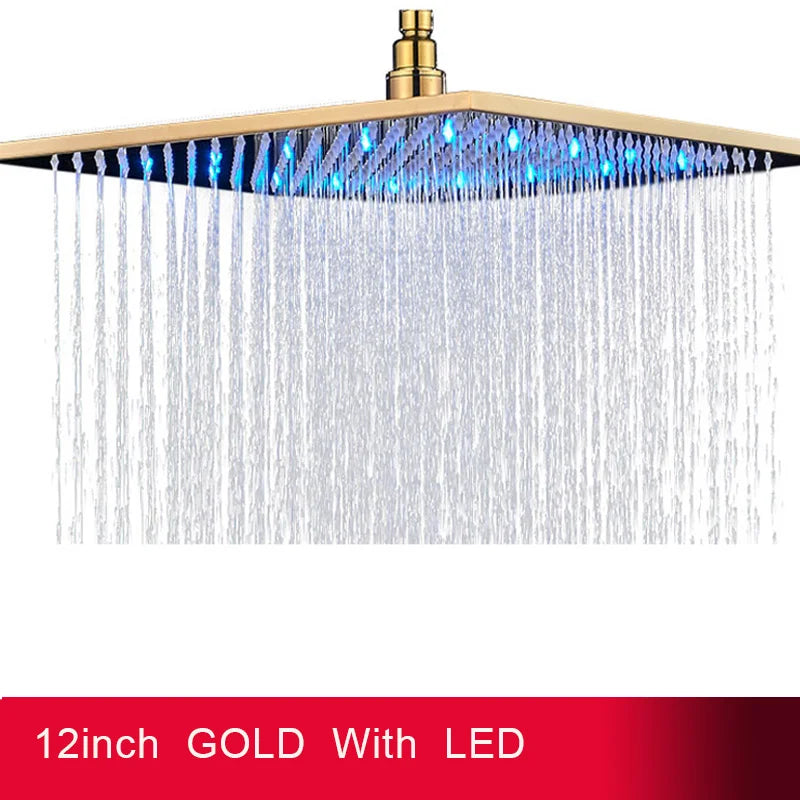 Black Rainfall Shower Head Led Light 16 Large