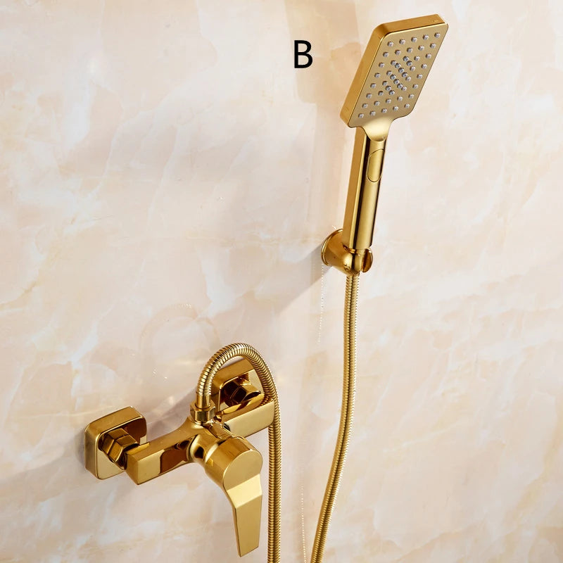 1set Bathtub Faucet Handle Handheld Brass Golden Bath