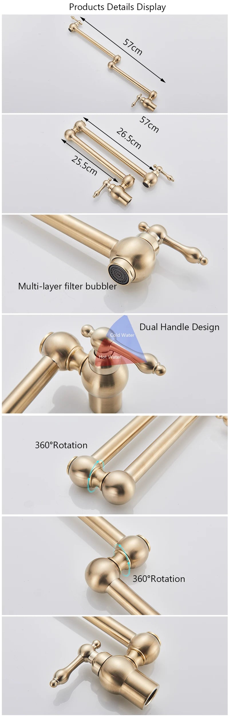 Brushed Gold Faucet Wall Mount Bathroom Basin Faucet