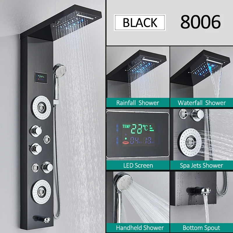 Led Shower Panel Tower System Rain Waterfall Shower