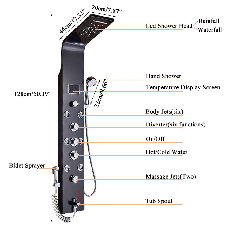 Ulgksd Black/Brushed Bathroom Shower Faucet Led Shower Panel