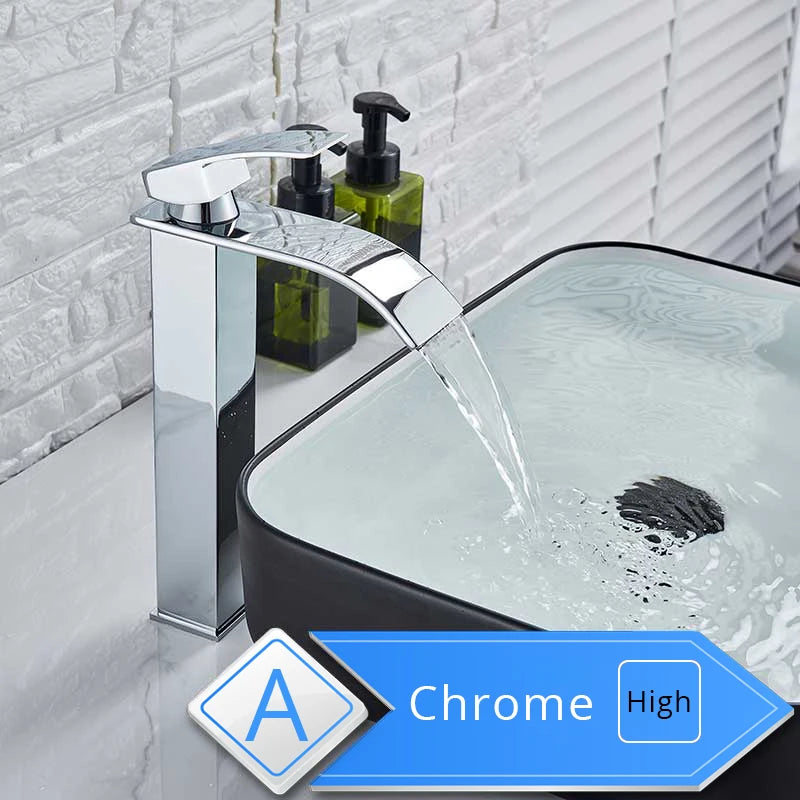 Rozin Waterfall Bathroom Sink Faucet Deck Mount Cold