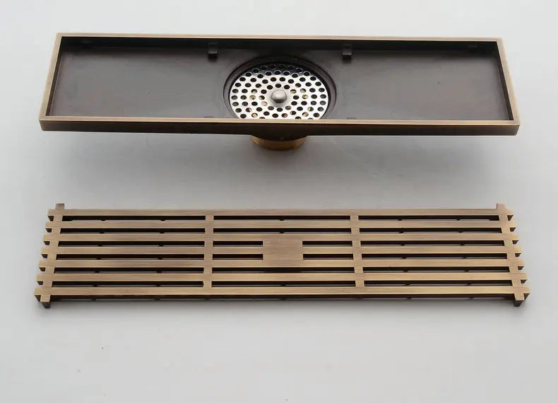 30cmx8cm Rectangle Brass Antique Brushed Carvd Drain Bathroom