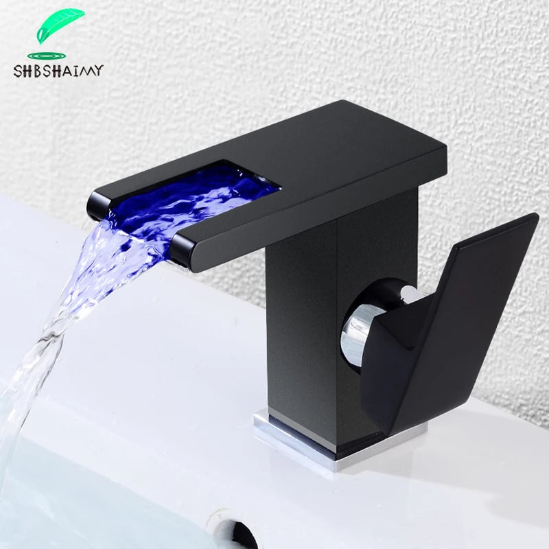 Bathroom Hydropower Led Waterfall Faucet Sink Basin Mixer