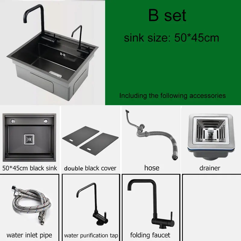 Black Hidden Black Sink Bowl Bar Stainless Steel