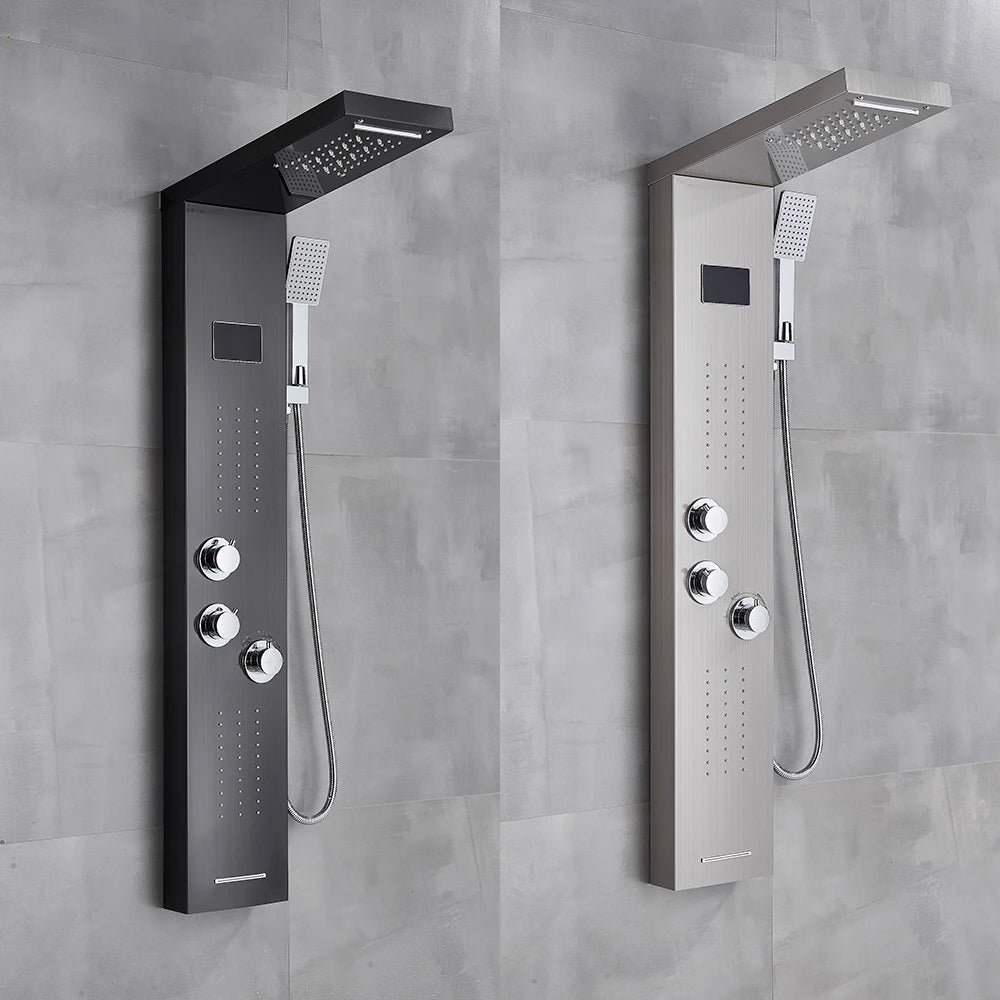 Bathroom Led Light Rain Waterfall Shower Panel Faucet