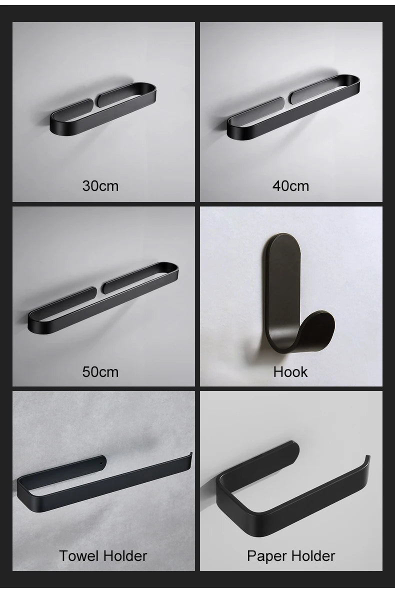 30-50cm Black Bath Towel Holder Bathroom Towel Rack