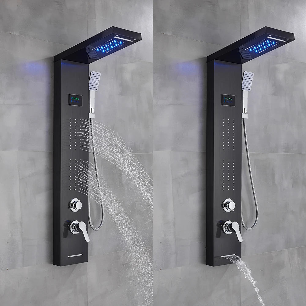 Bathroom Led Light Rain Waterfall Shower Panel Faucet