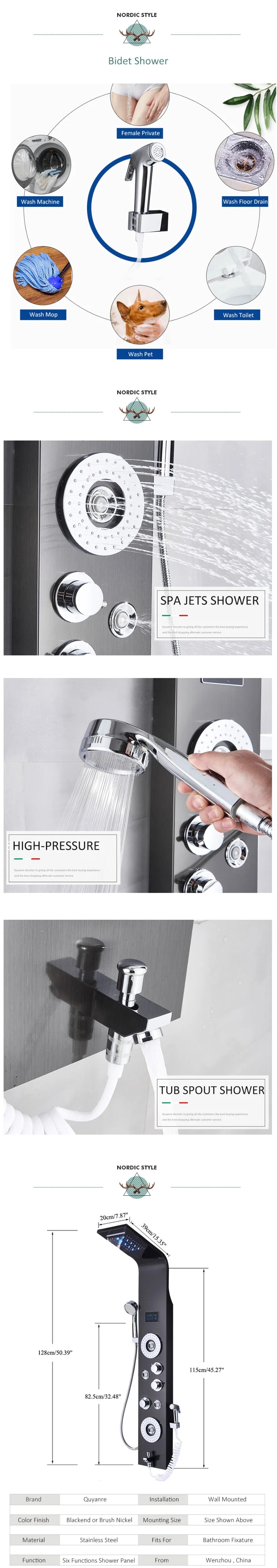 Black Nickel Led Shower Panel Six Functions Shower