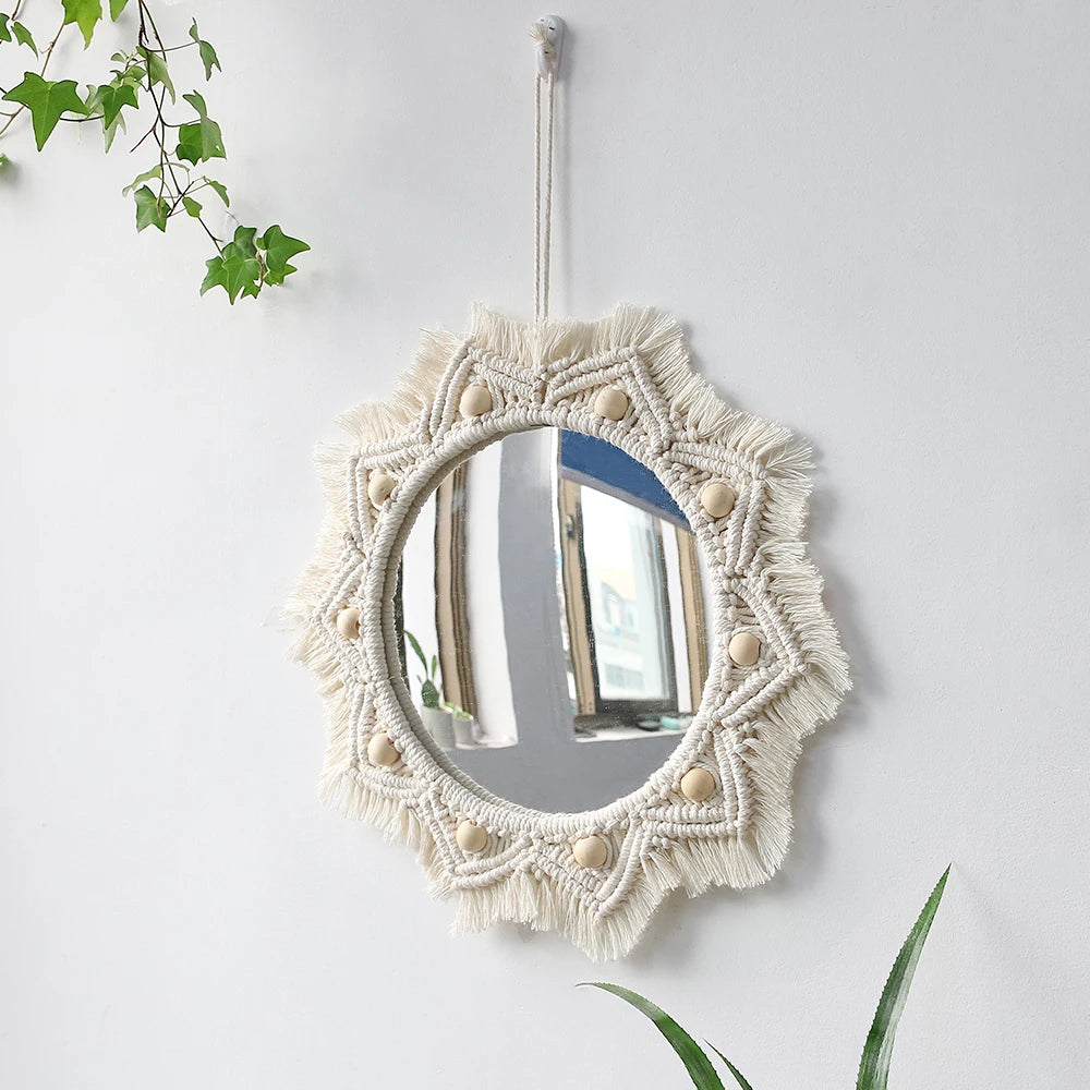 Boho Decorative Mirrors Macrame Round Mirror Aesthetic Room
