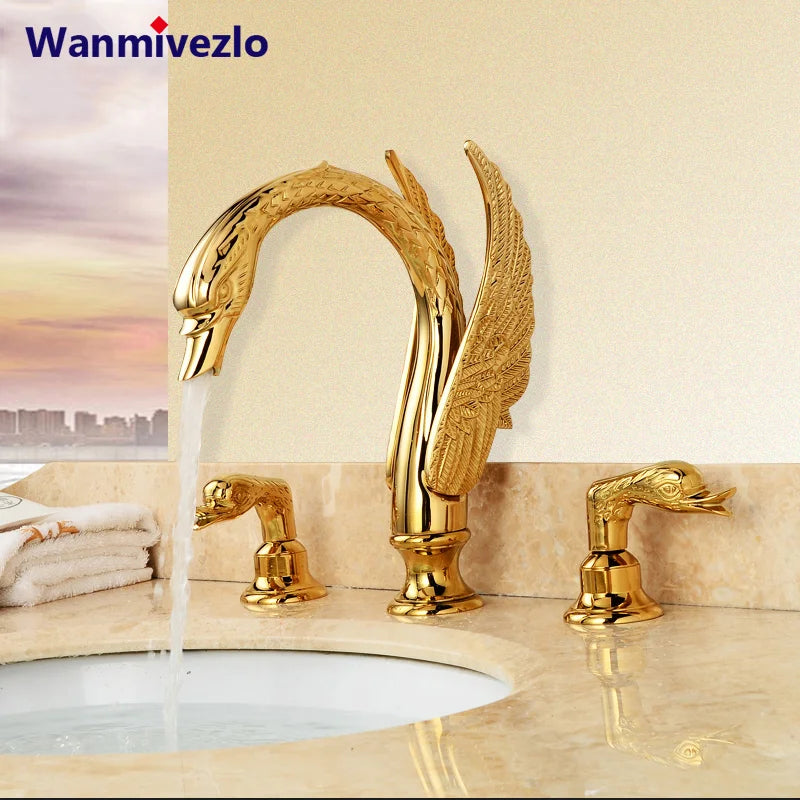 Bathroom Basin Faucet Deck Mounted Dual Handle Cold