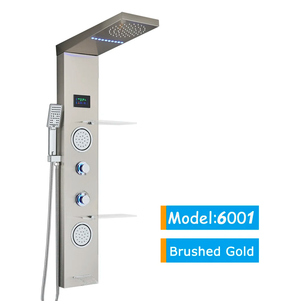 Luxury Black/Brushed Bathroom Led Shower Panel Tower System