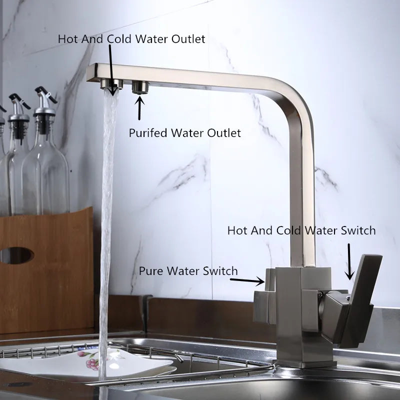 Brushed/Chrome Brass Filter Faucets 360 Rotate Faucets Water