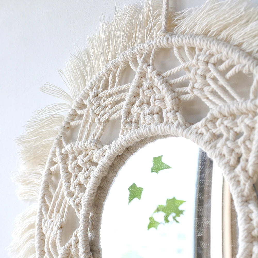 Boho Decorative Mirrors Macrame Round Mirror Aesthetic Room